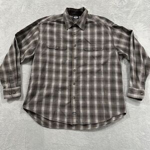 Dockers Button Shirt Men Large Brown Plaid Long Sleeve Vtg